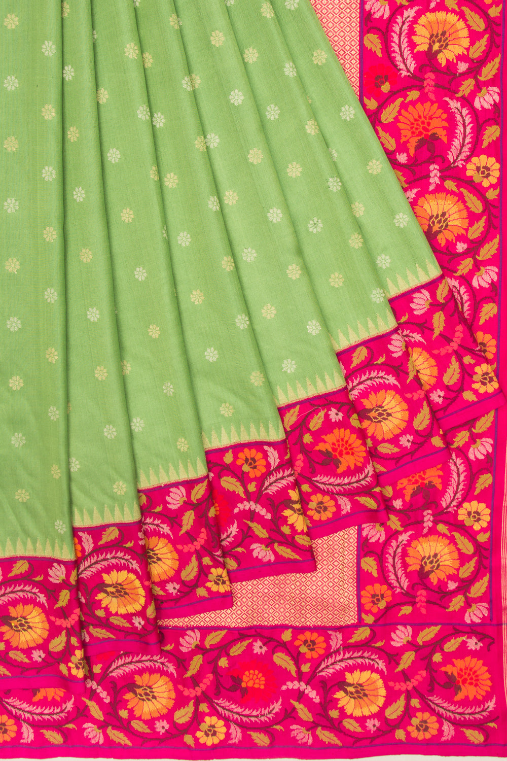 Banarasi Silk Butta Green Saree With Jamdani Border