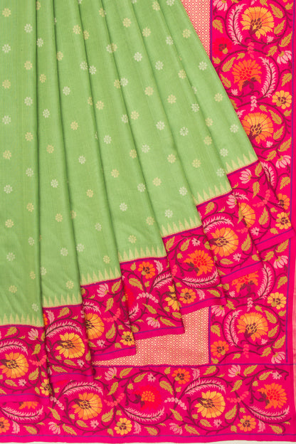 Banarasi Silk Butta Green Saree With Jamdani Border