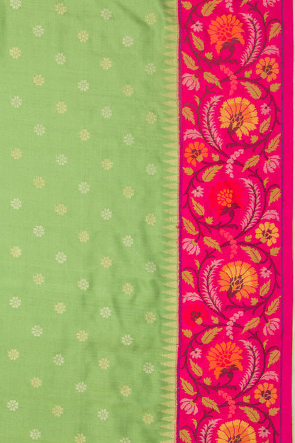 Banarasi Silk Butta Green Saree With Jamdani Border