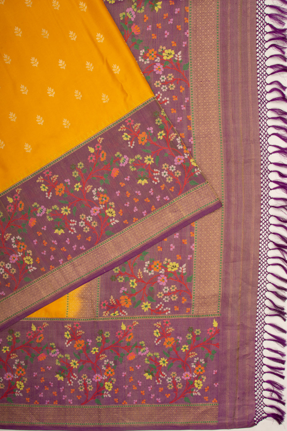 Banarasi Silk Butta Yellow Saree With Jamdani Border