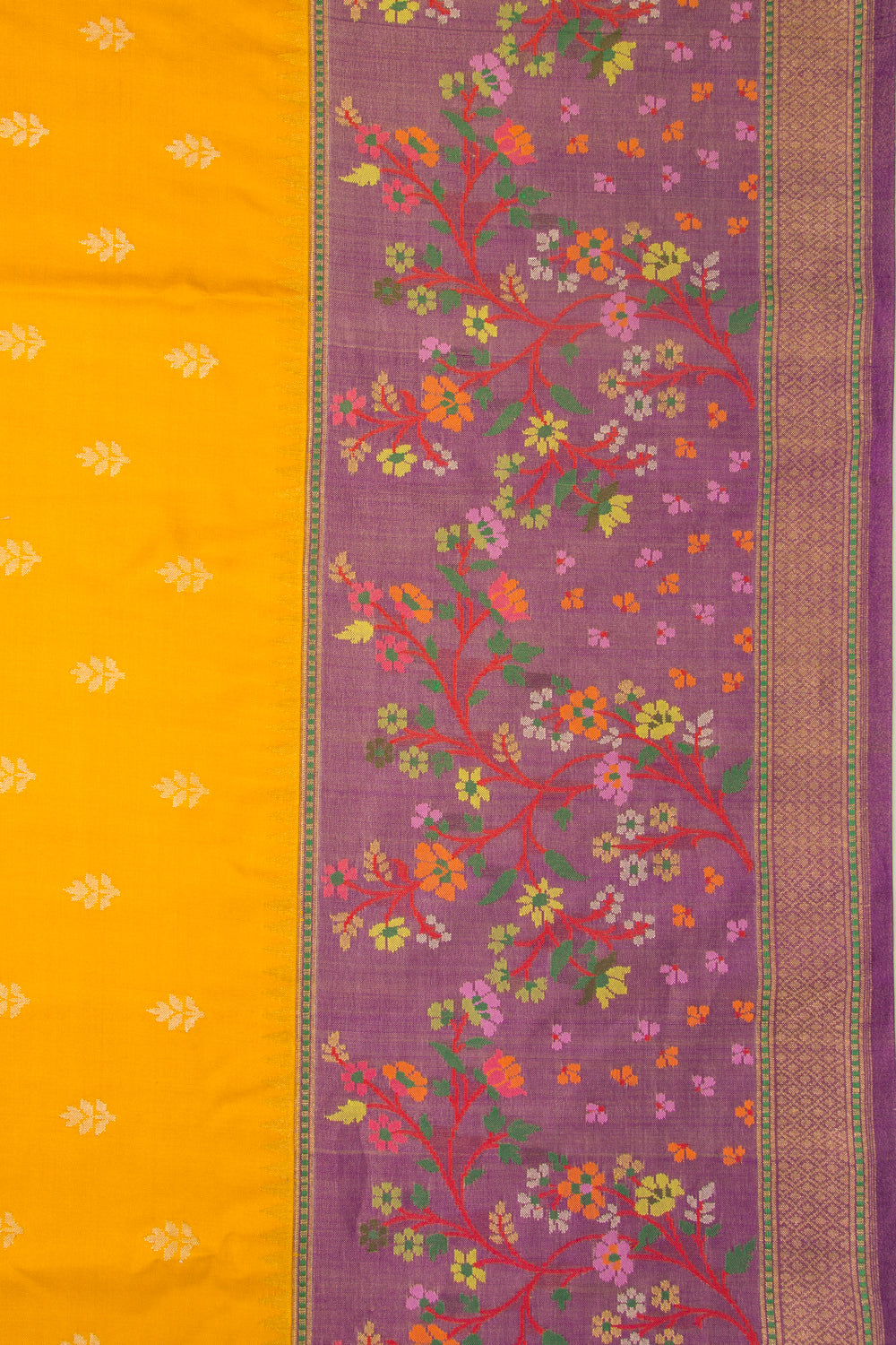 Banarasi Silk Butta Yellow Saree With Jamdani Border