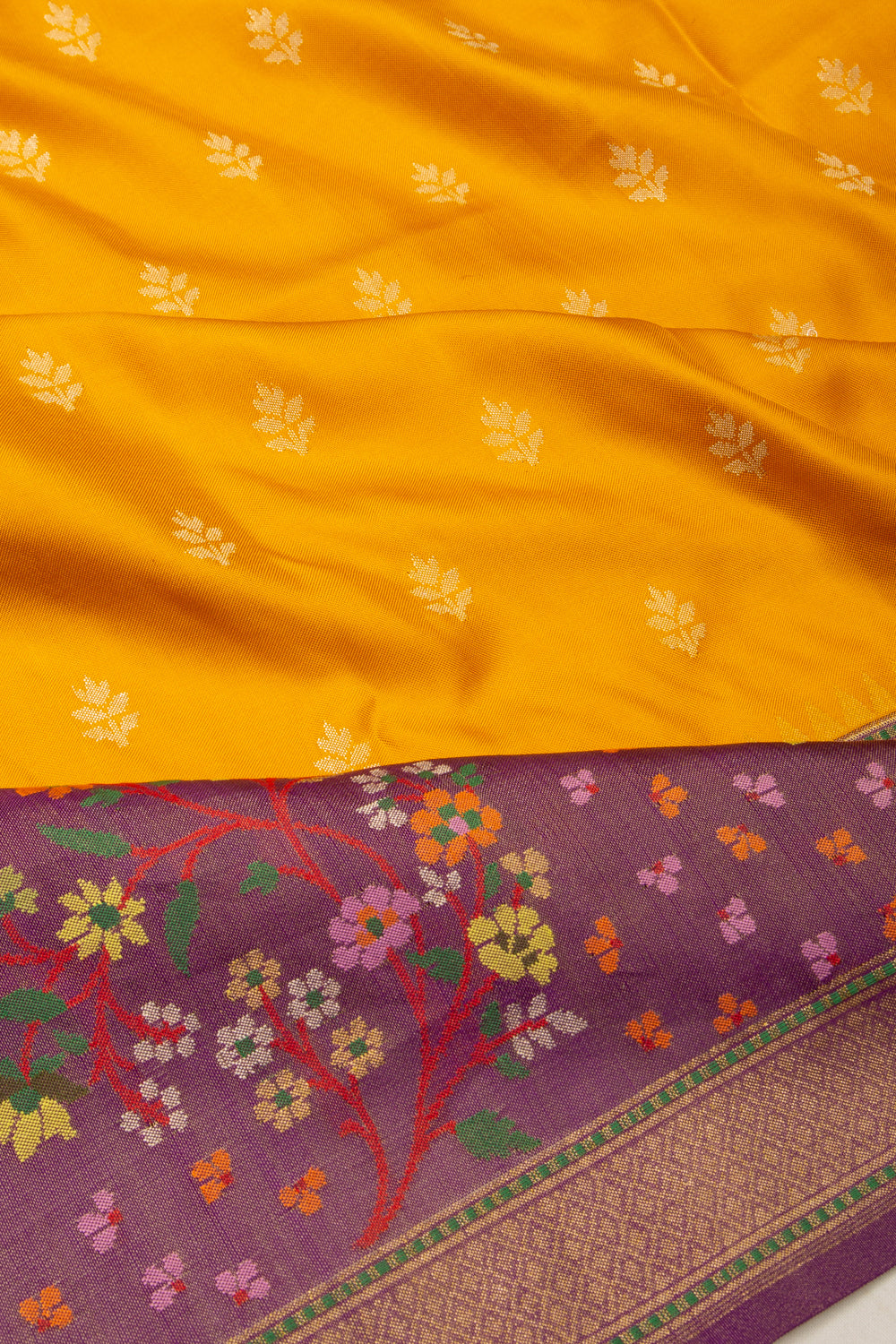 Banarasi Silk Butta Yellow Saree With Jamdani Border