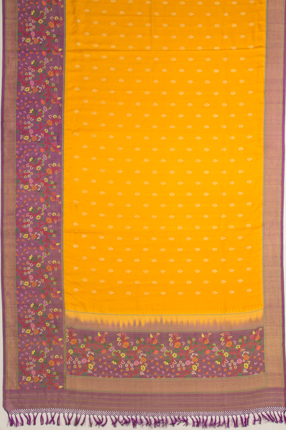 Banarasi Silk Butta Yellow Saree With Jamdani Border