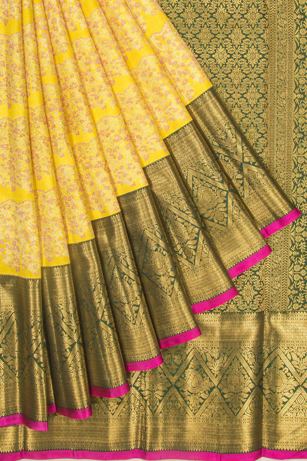Kanchipuram Silk Brocade Yellow Saree