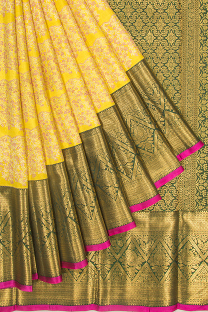 Kanchipuram Silk Brocade Yellow Saree