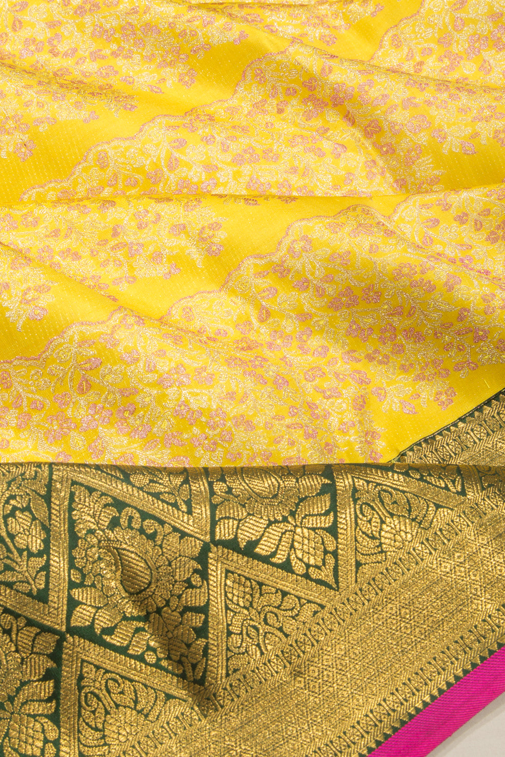 Kanchipuram Silk Brocade Yellow Saree