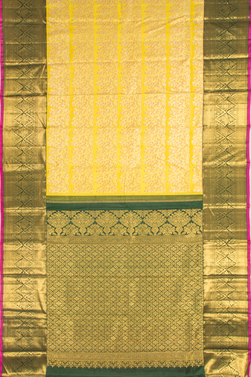 Kanchipuram Silk Brocade Yellow Saree
