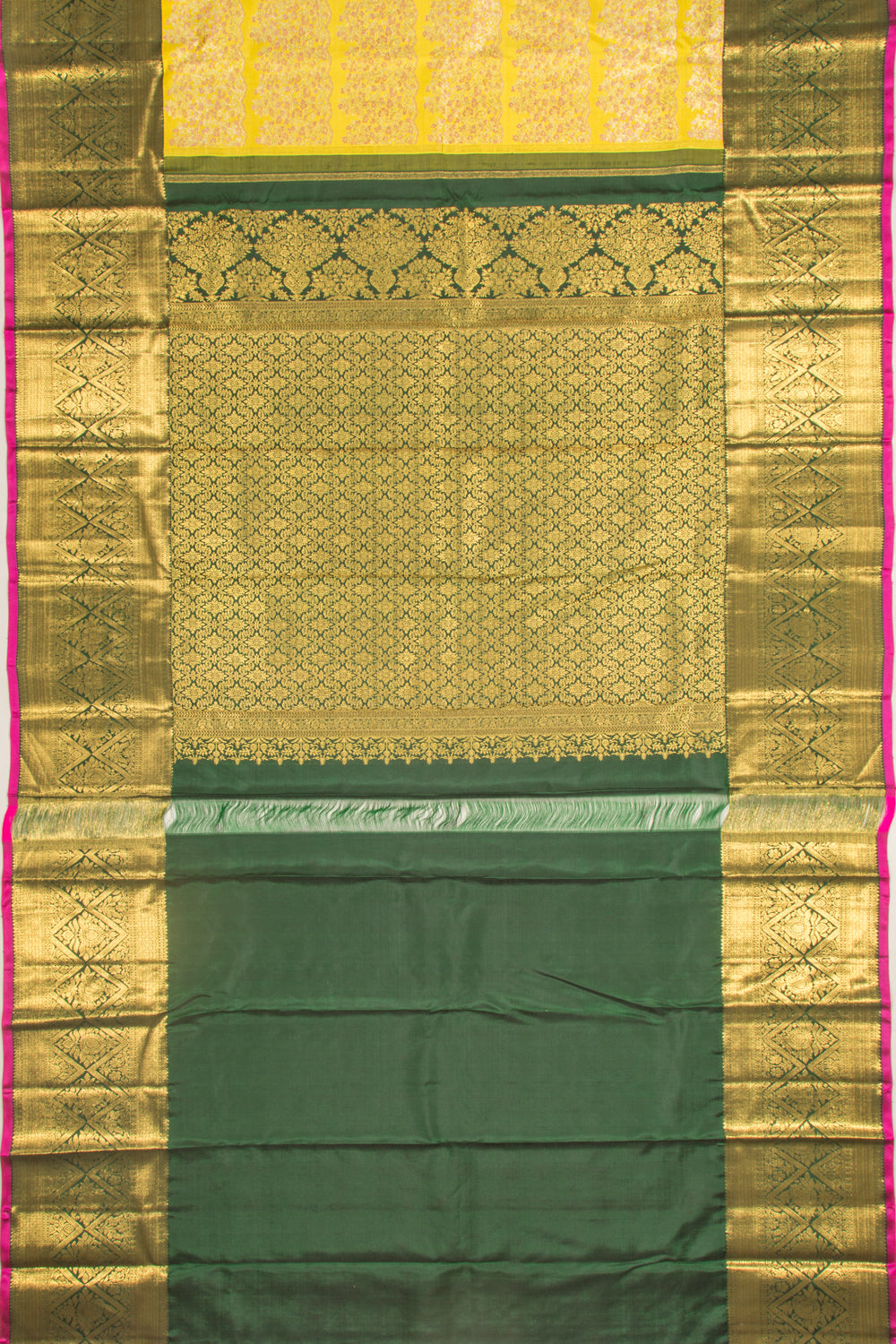 Kanchipuram Silk Brocade Yellow Saree