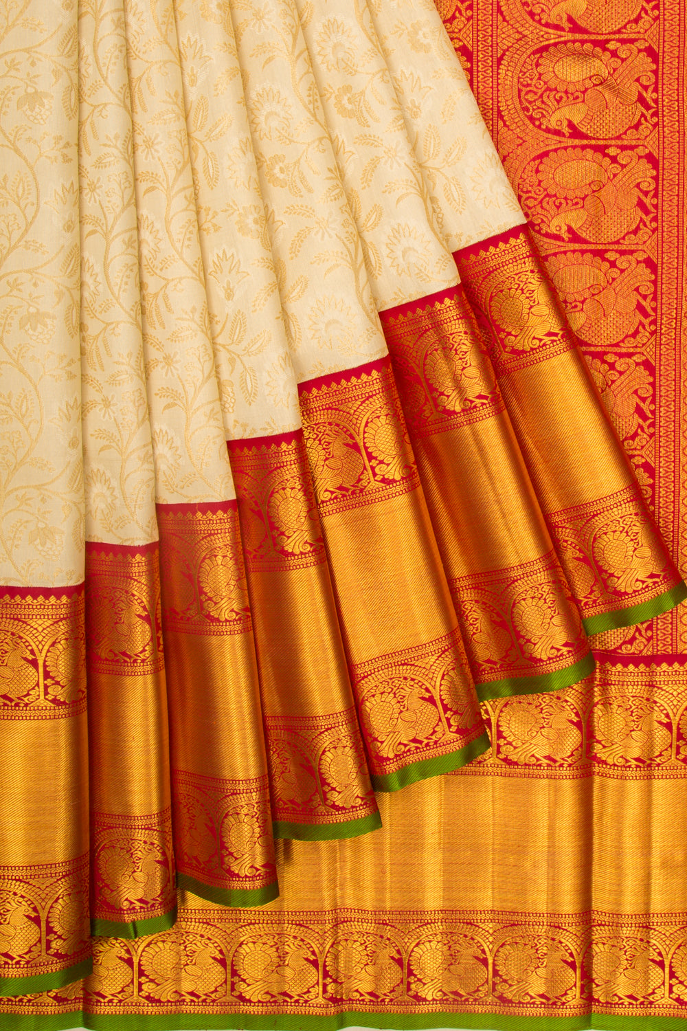 Kanchipuram Silk Jaal Cream Saree