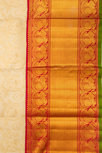 Kanchipuram Silk Jaal Cream Saree