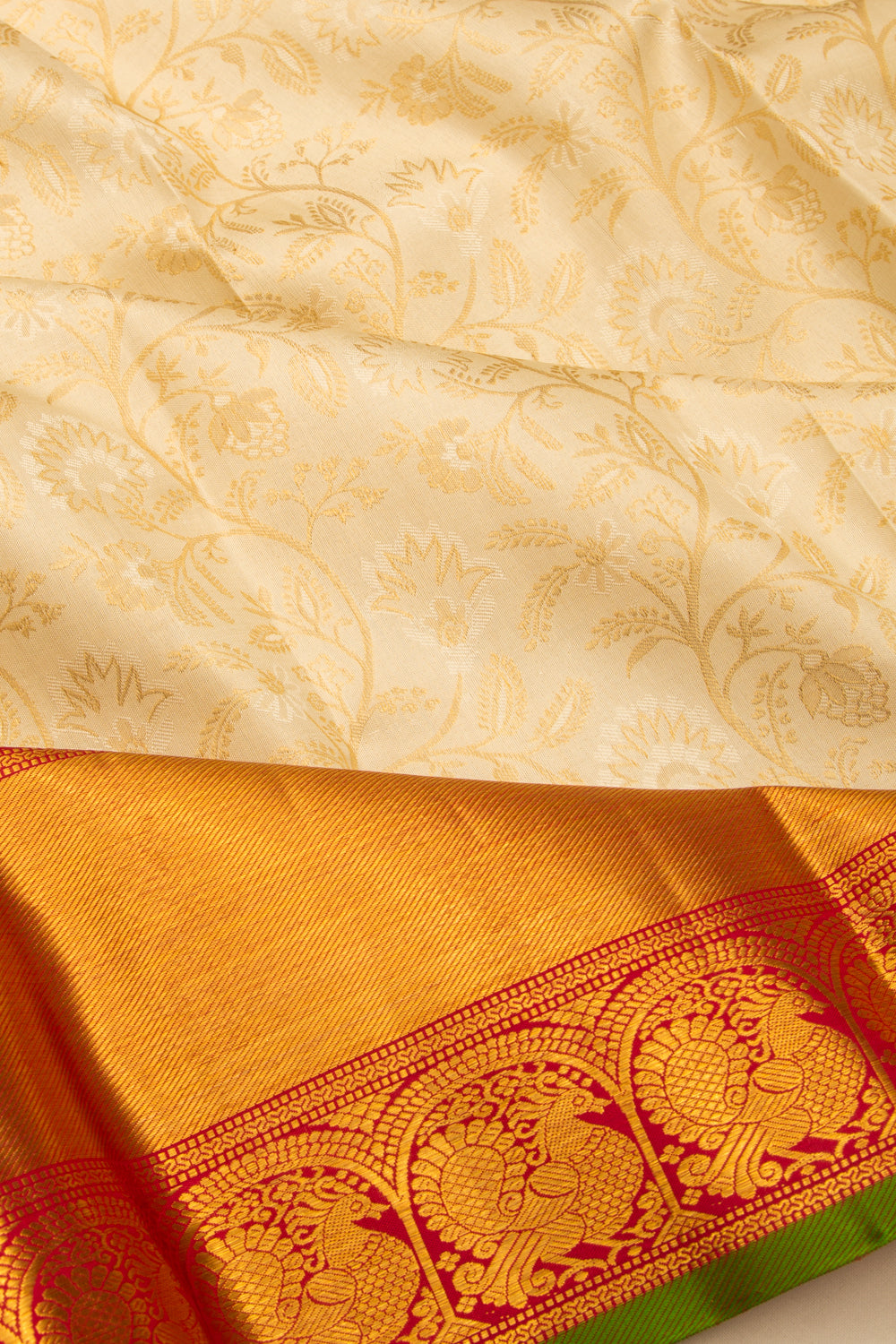 Kanchipuram Silk Jaal Cream Saree