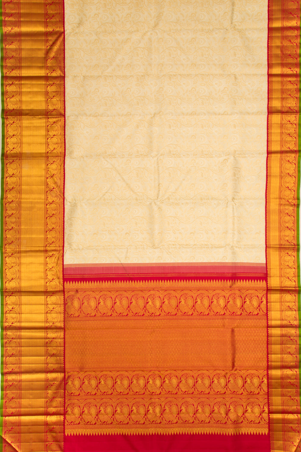 Kanchipuram Silk Jaal Cream Saree