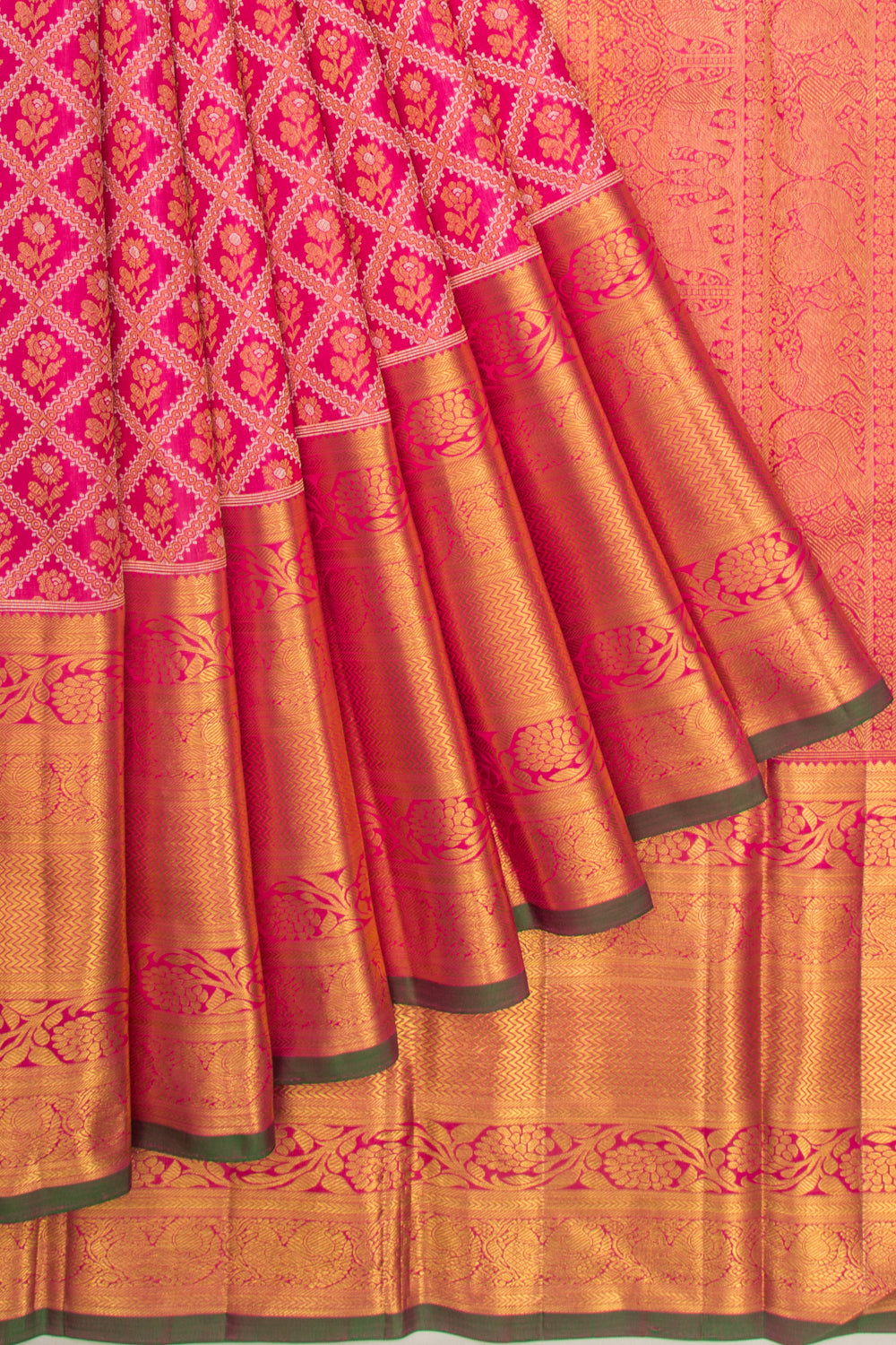 Kanchipuram Silk Checks And Butta Pink Saree