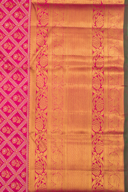 Kanchipuram Silk Checks And Butta Pink Saree