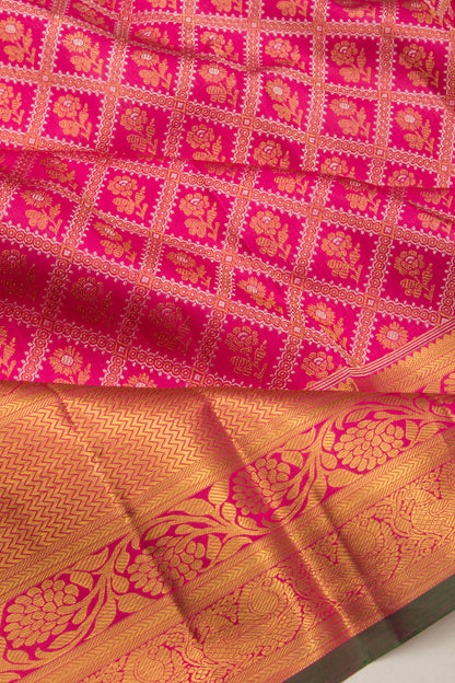 Kanchipuram Silk Checks And Butta Pink Saree