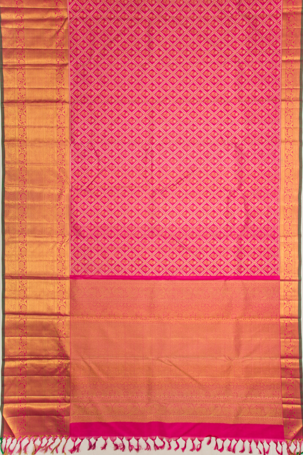Kanchipuram Silk Checks And Butta Pink Saree