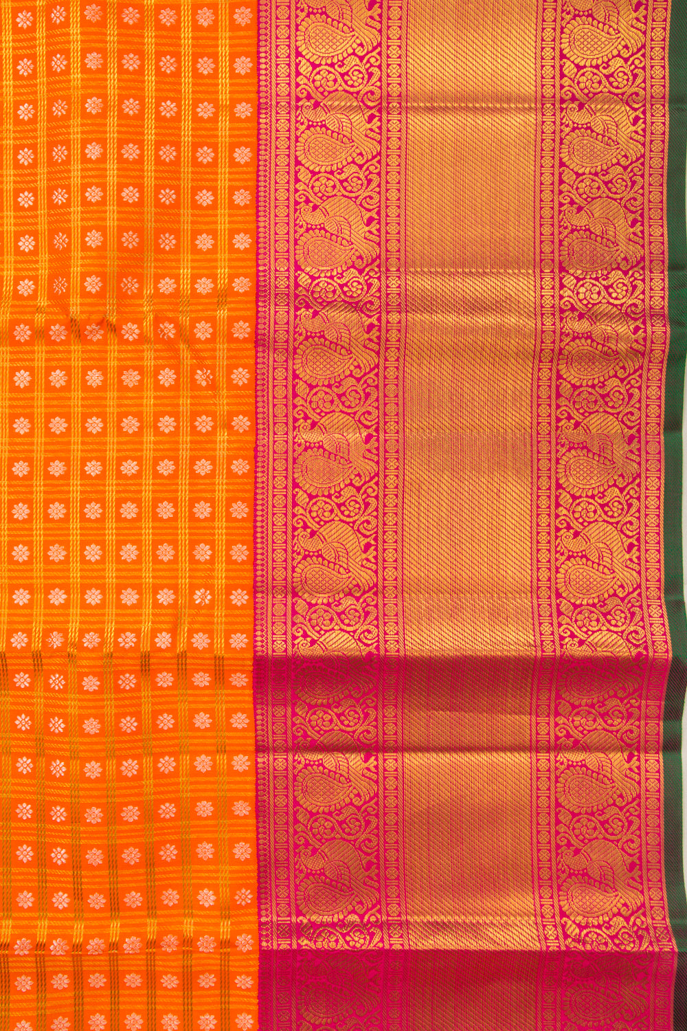 Kanchipuram Silk Checks And Butta Orange Saree