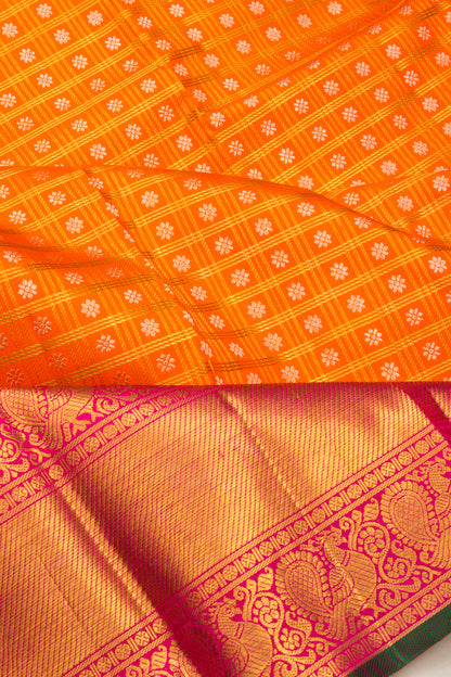 Kanchipuram Silk Checks And Butta Orange Saree