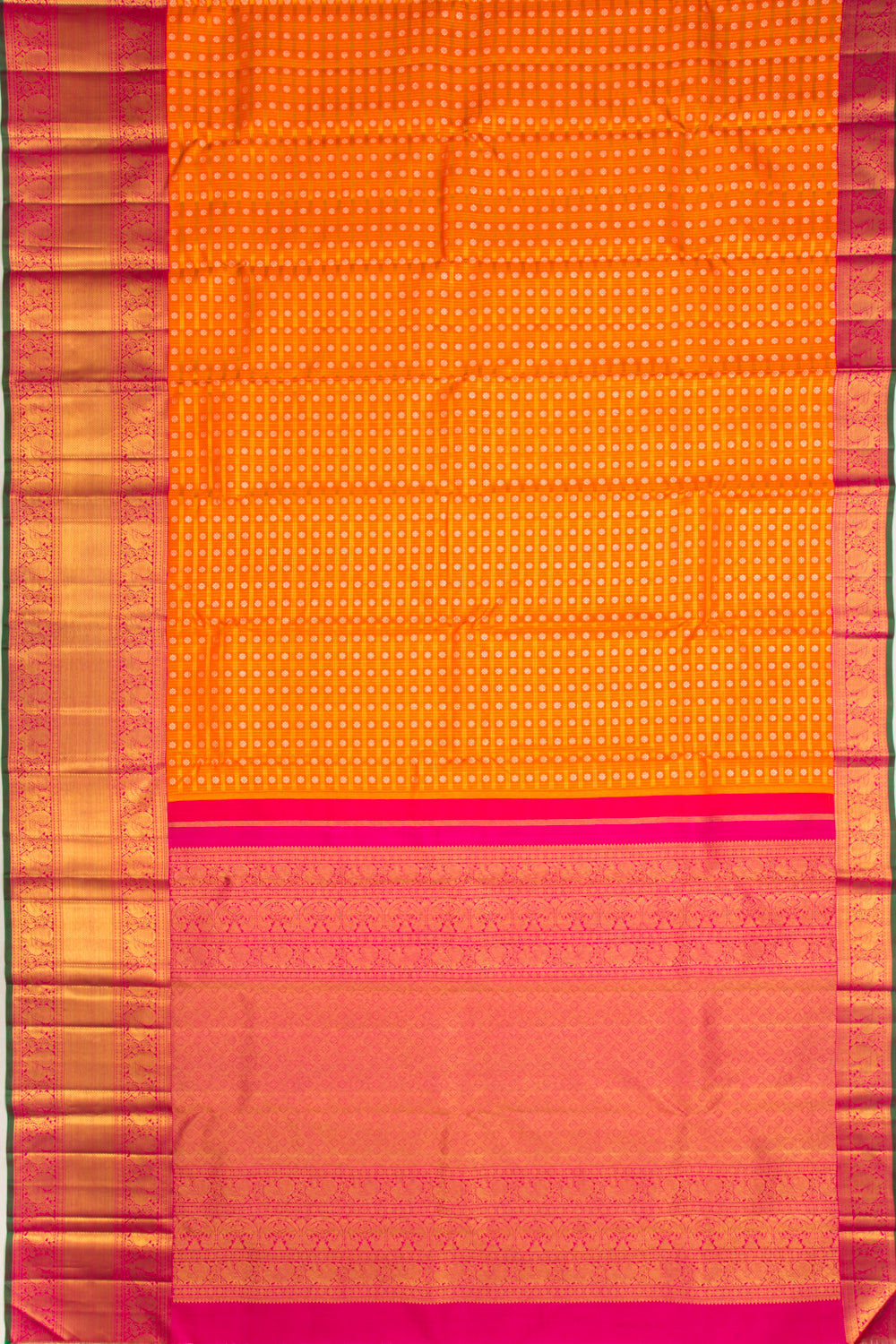 Kanchipuram Silk Checks And Butta Orange Saree