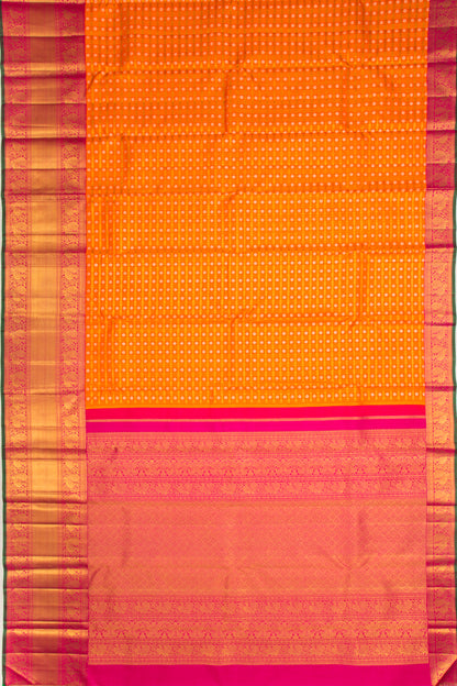 Kanchipuram Silk Checks And Butta Orange Saree