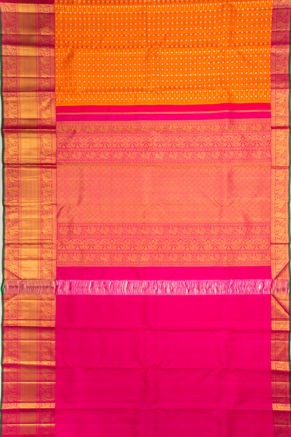 Kanchipuram Silk Checks And Butta Orange Saree