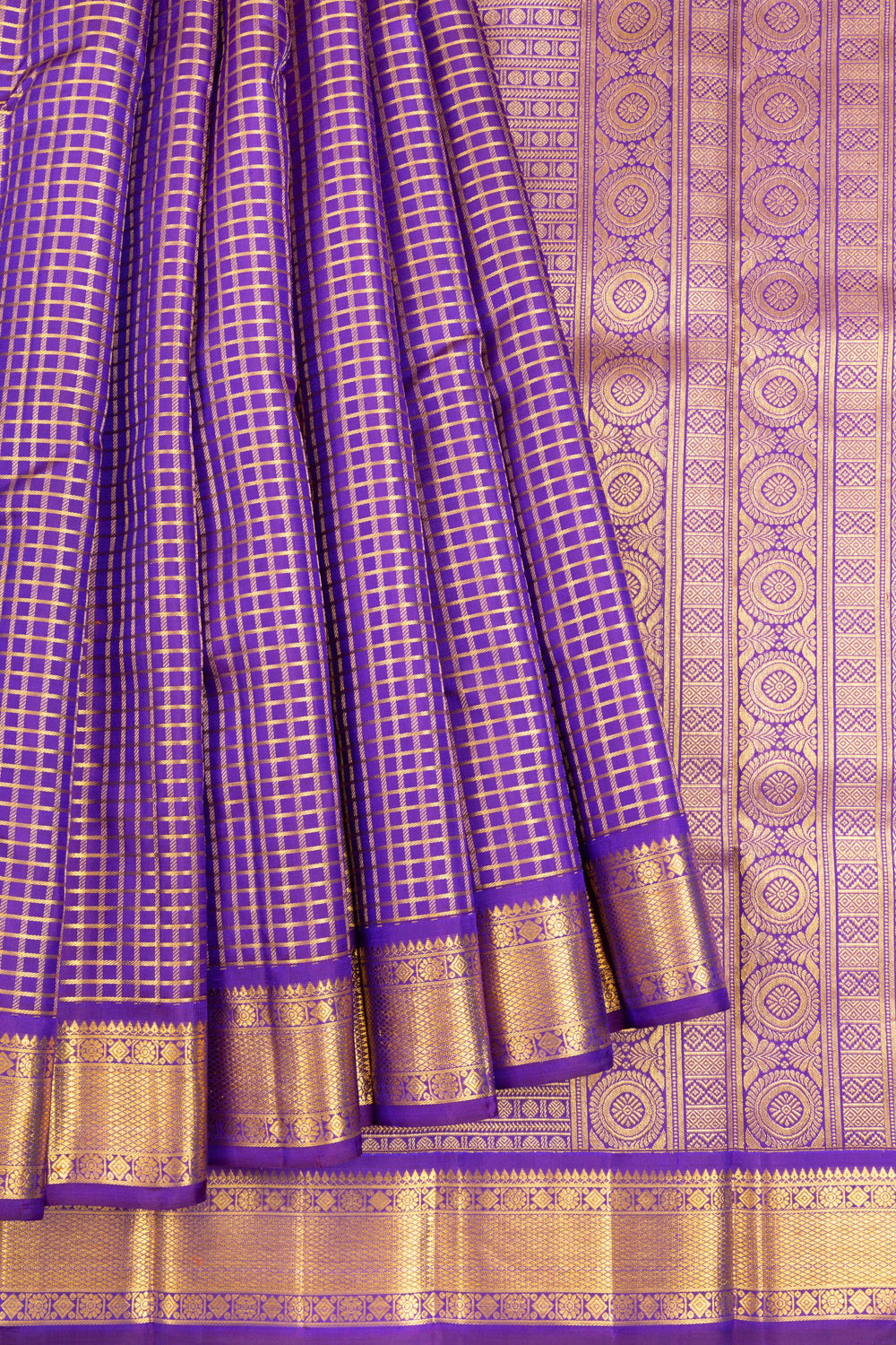 Kanchipuram Silk Checks Violet Saree