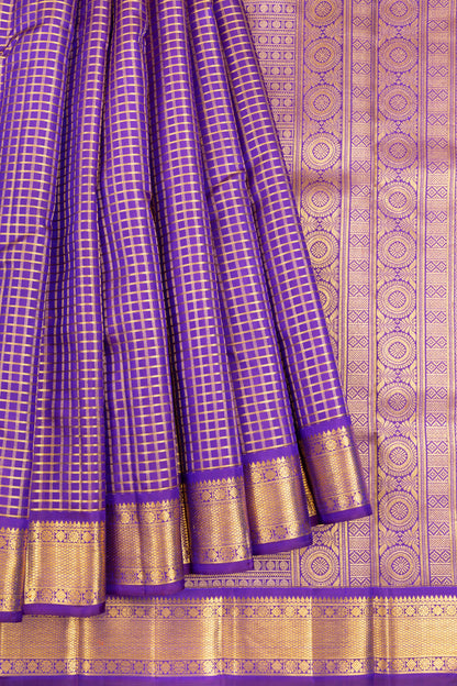 Kanchipuram Silk Checks Violet Saree
