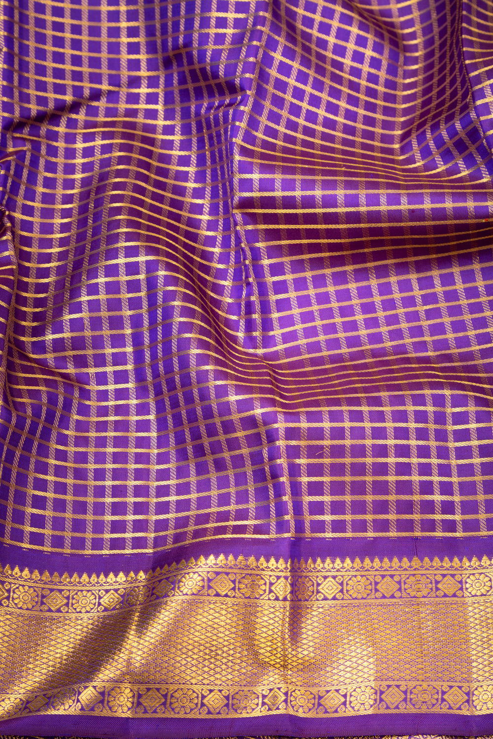 Kanchipuram Silk Checks Violet Saree