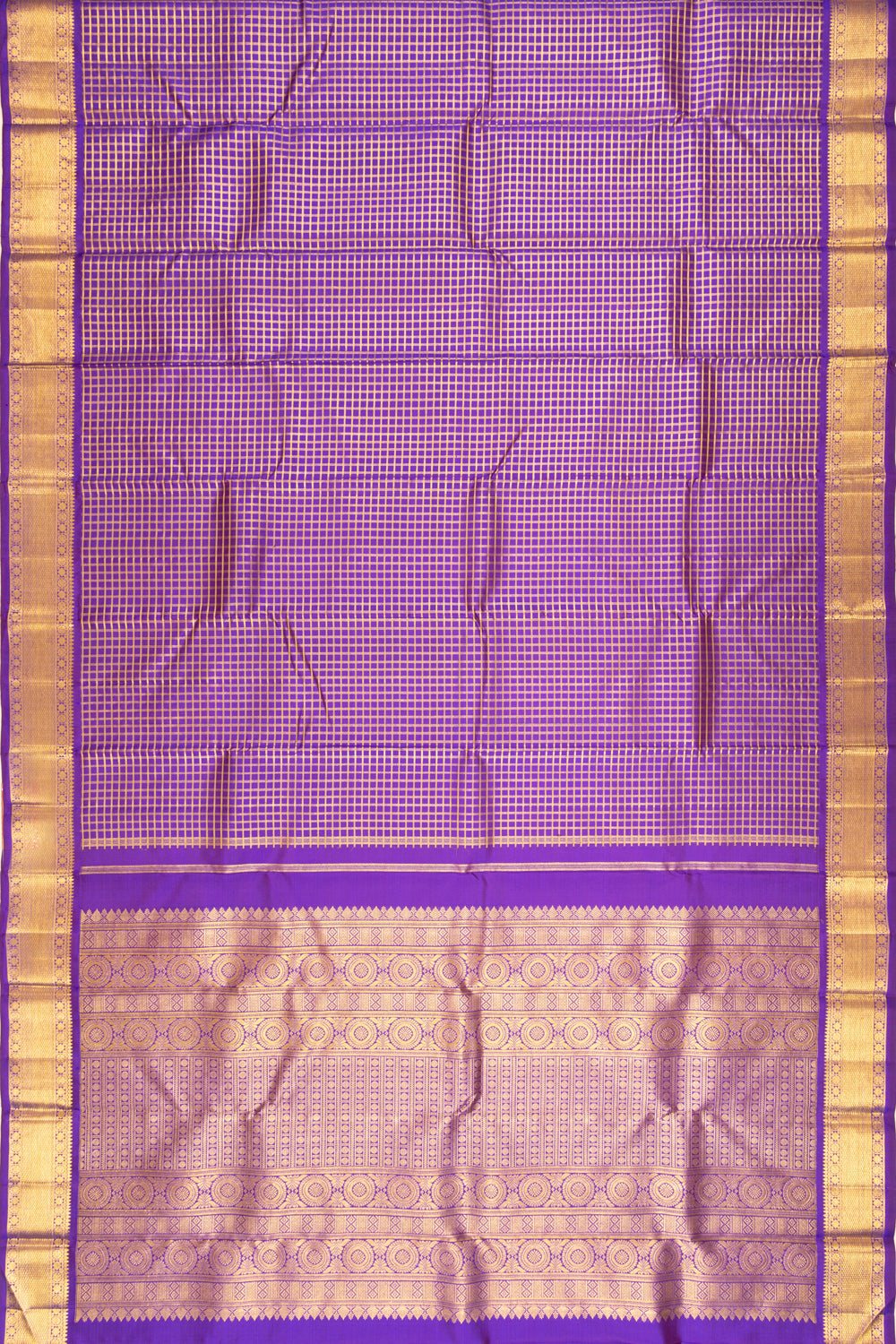 Kanchipuram Silk Checks Violet Saree