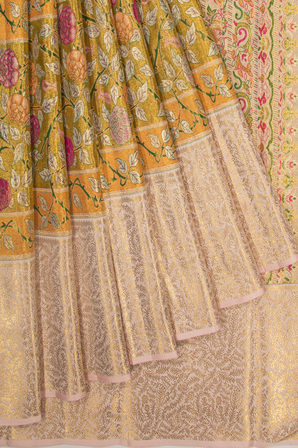Kanchipuram Silk Tissue Jaal Gold Saree