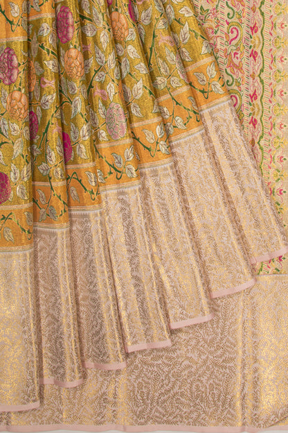 Kanchipuram Silk Tissue Jaal Gold Saree