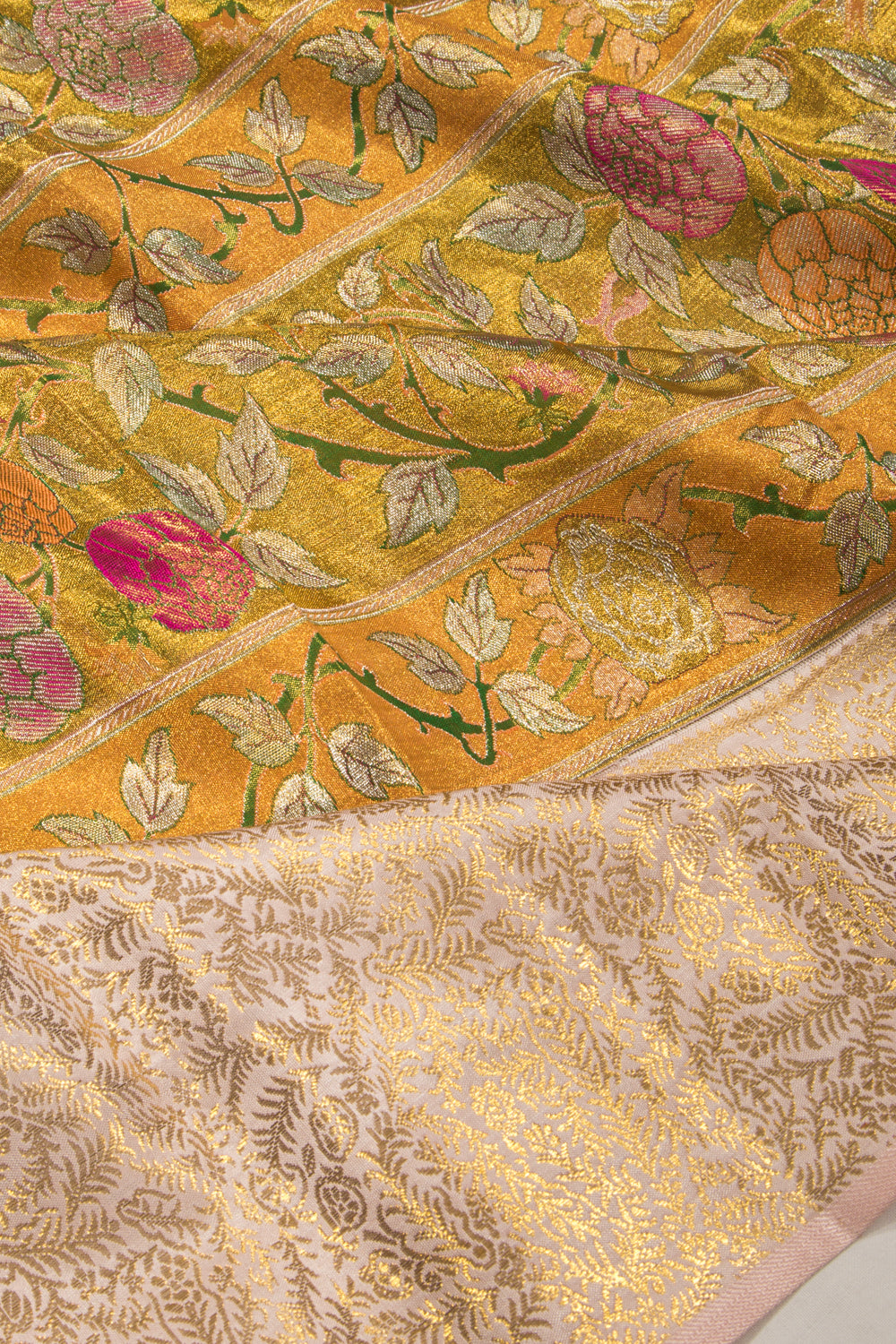 Kanchipuram Silk Tissue Jaal Gold Saree