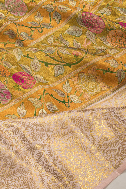Kanchipuram Silk Tissue Jaal Gold Saree