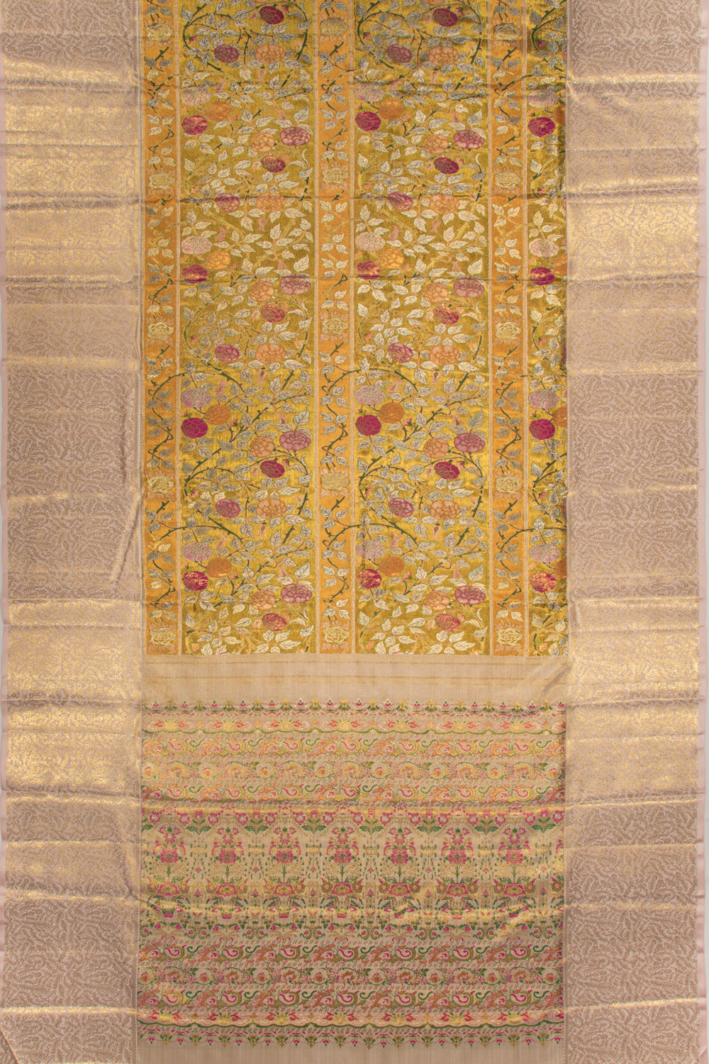 Kanchipuram Silk Tissue Jaal Gold Saree