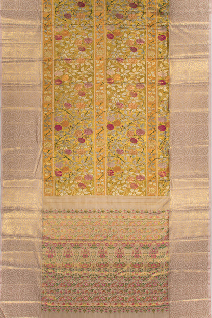 Kanchipuram Silk Tissue Jaal Gold Saree