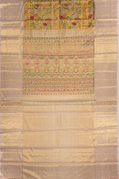 Kanchipuram Silk Tissue Jaal Gold Saree