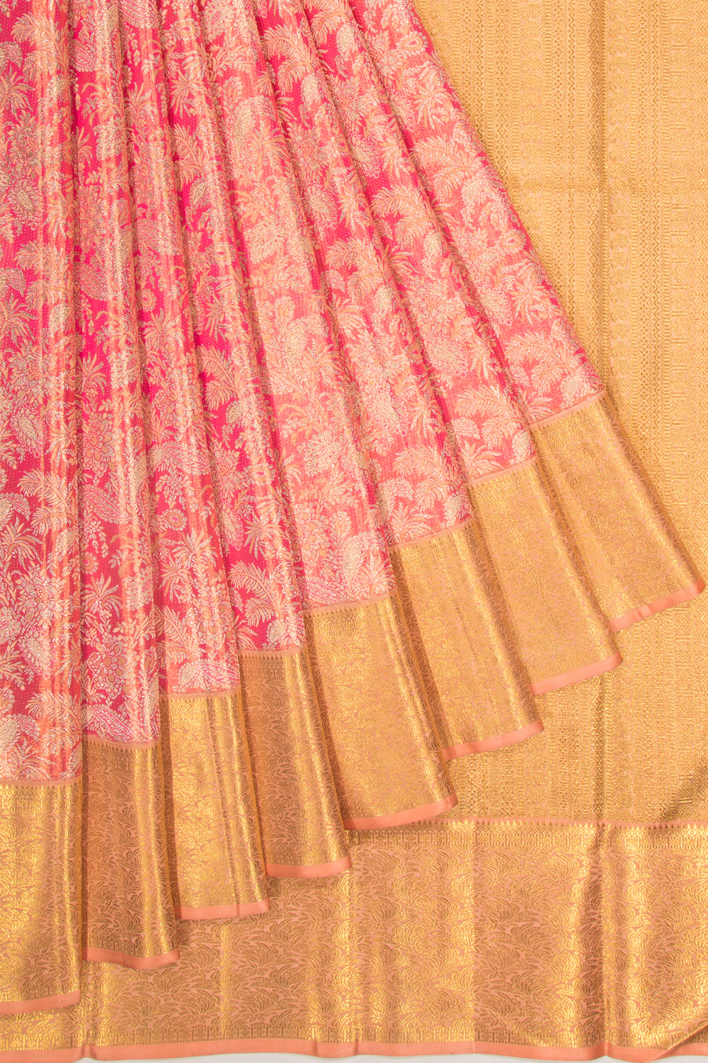Kanchipuram Silk Tissue Brocade Pink Saree