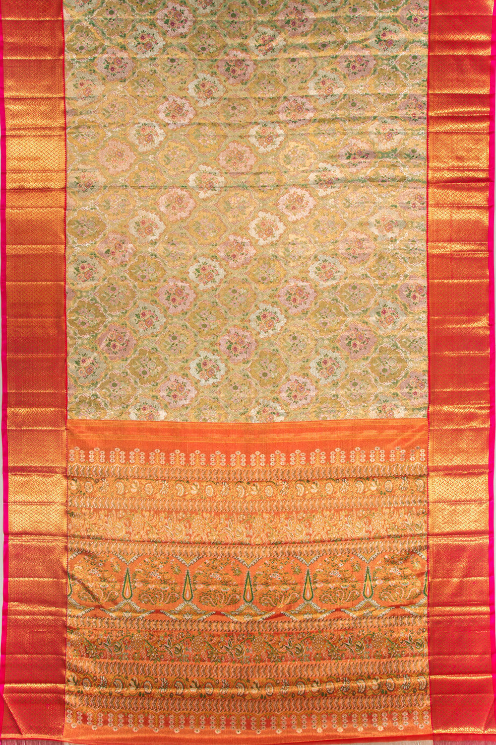 Kanchipuram Silk Tissue Brocade Gold Saree