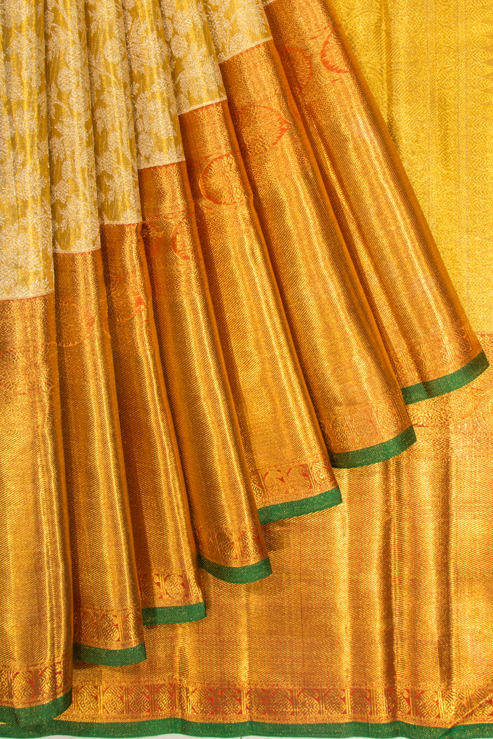 Kanchipuram Silk Tissue Jaal Gold Saree