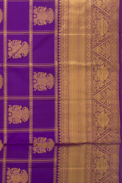Kanchipuram Silk Checks And Butta Violet Saree