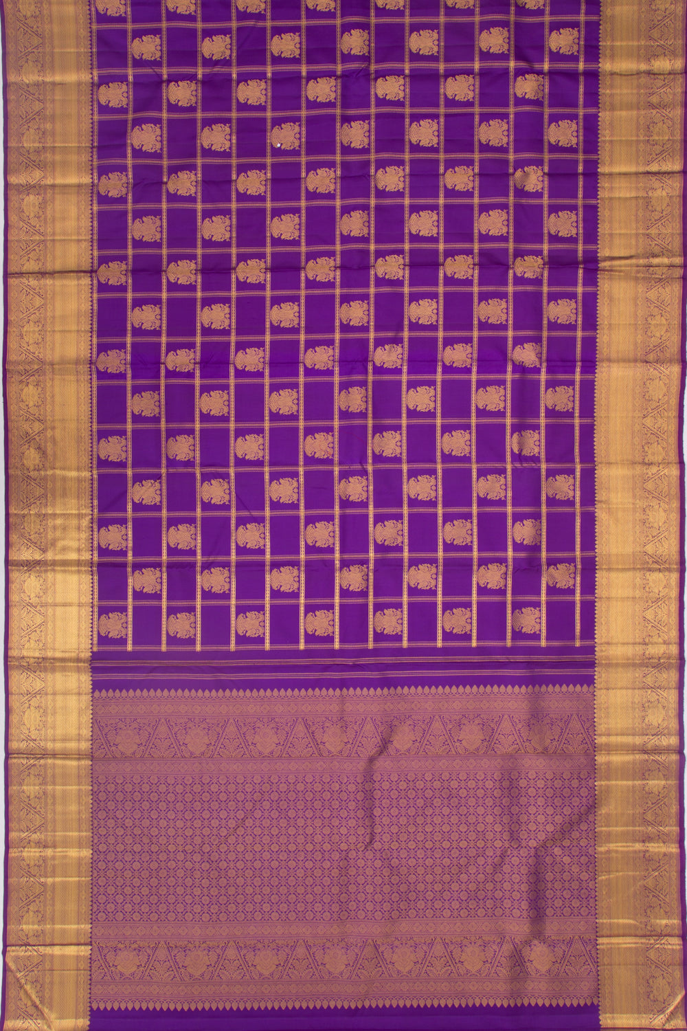 Kanchipuram Silk Checks And Butta Violet Saree