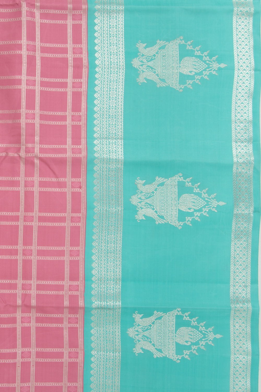 Kanchipuram Silk Checks Peach Saree
