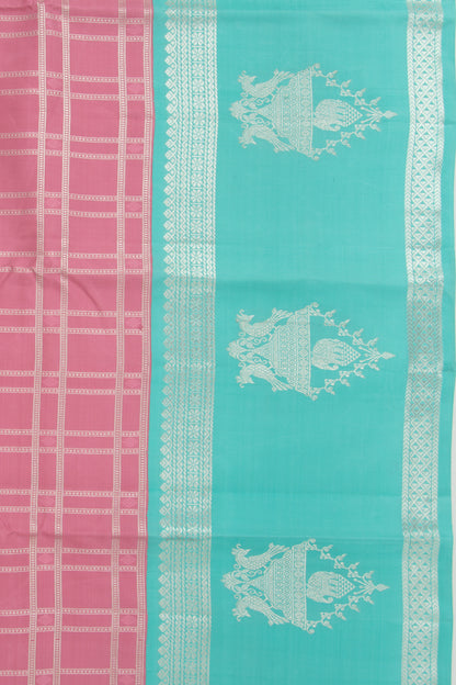 Kanchipuram Silk Checks Peach Saree