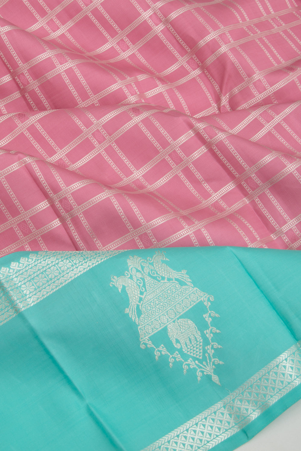 Kanchipuram Silk Checks Peach Saree