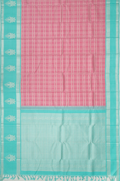 Kanchipuram Silk Checks Peach Saree