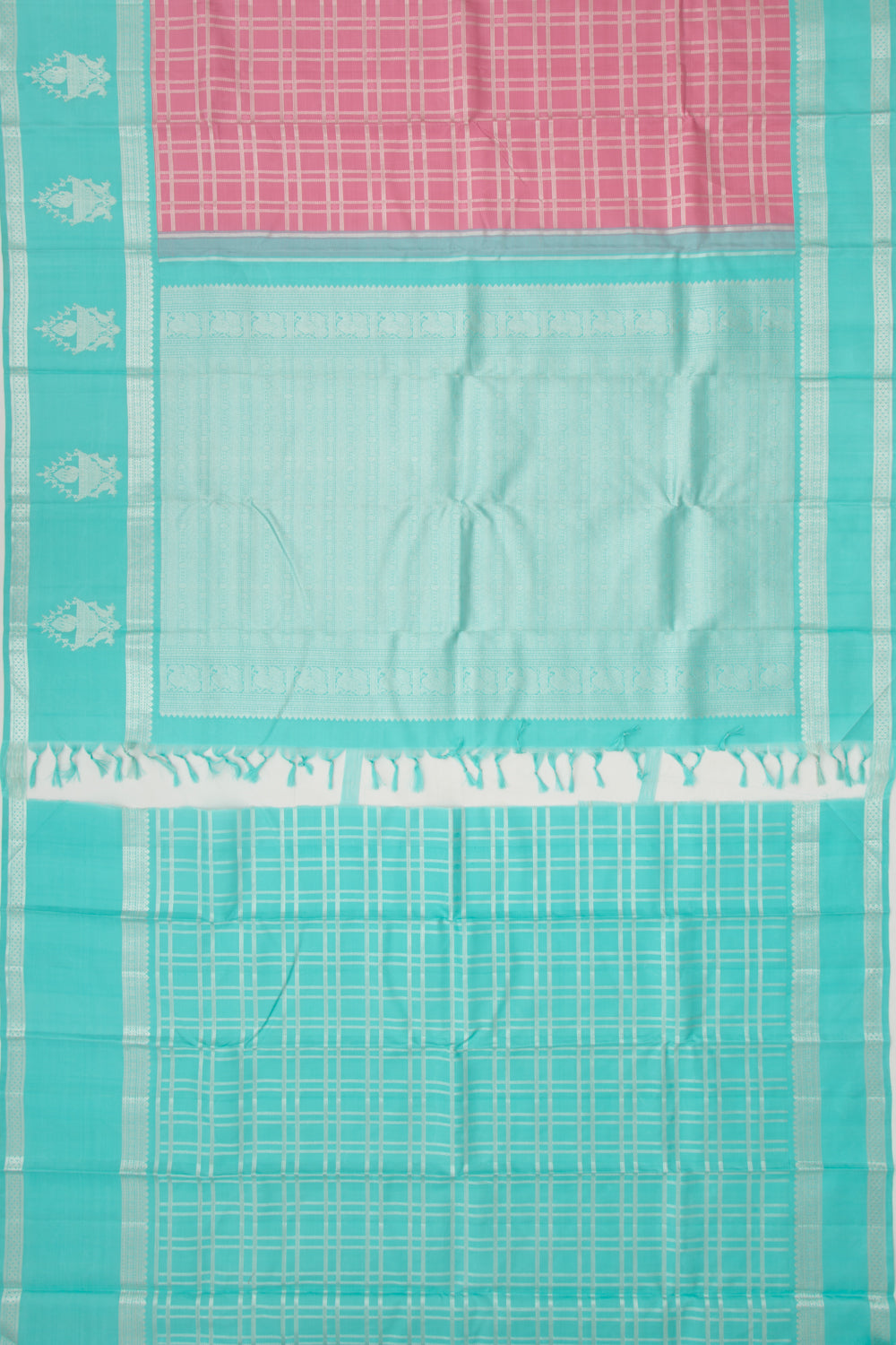 Kanchipuram Silk Checks Peach Saree