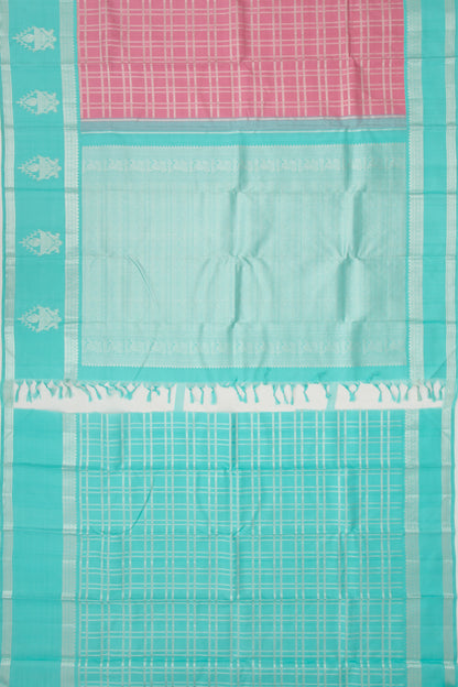 Kanchipuram Silk Checks Peach Saree