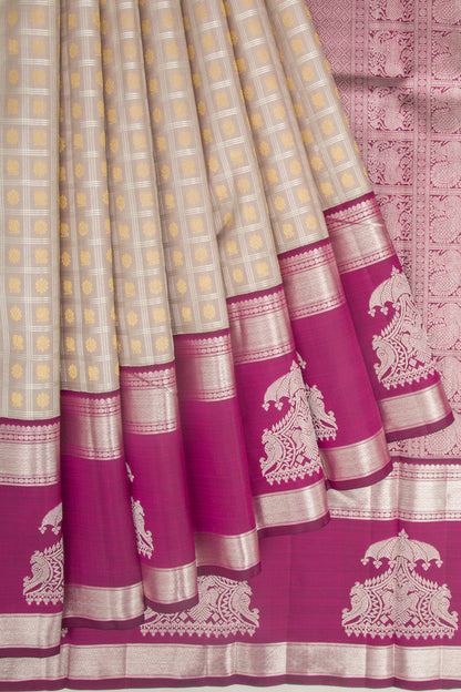 Kanchipuram Silk Checks And Butta Grey Saree