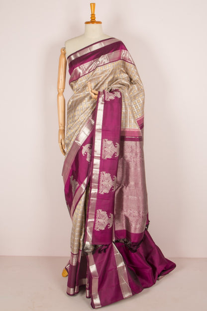 Kanchipuram Silk Checks And Butta Grey Saree