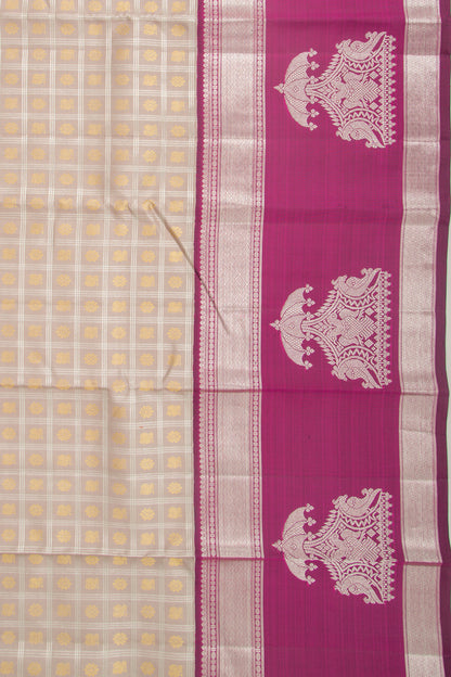 Kanchipuram Silk Checks And Butta Grey Saree